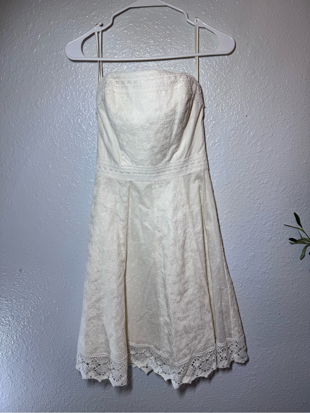 New White|black Strapless Cream Lace Fit-and-Flare Dress